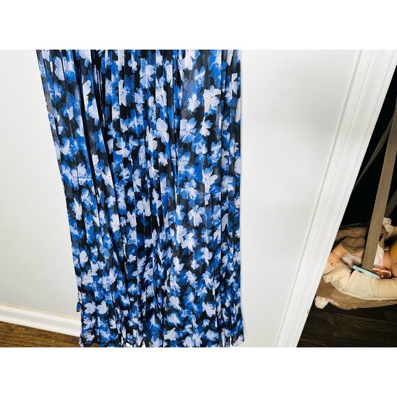 ML MONIQUE LHUILLIER Blue Black Melanie V-Neck Maxi Chiffon Dress size 6 - Picture 7 of 11